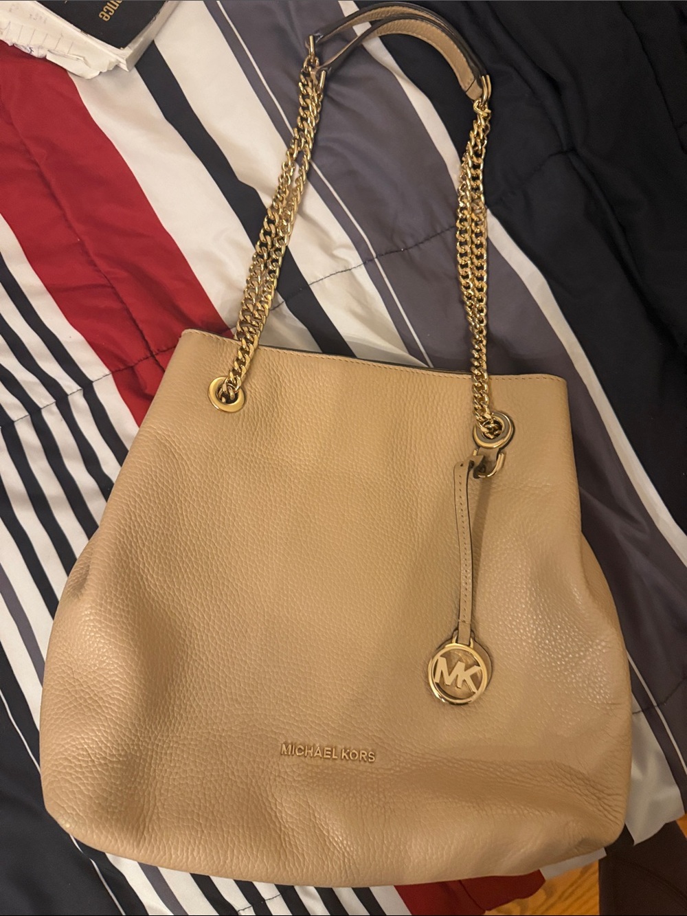 Michael Kors Tan Pebbled Leather Shoulder Bag with Gold Hardware